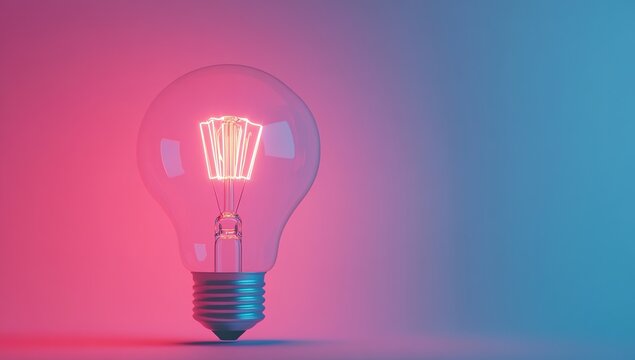 Illuminating Ideas:  Bright Lightbulb Glows in Vibrant Pink and Blue, Symbolizing Innovation and Creativity.