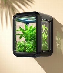 Contemporary Wall-Mounted Terrarium Displaying Lush Green Plants in Modern Interior Design Setting
