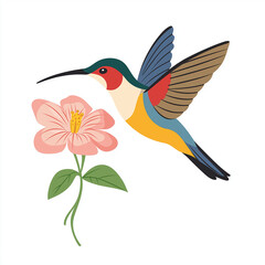 Obraz premium A vibrant vector-style image of a hummingbird hovering near a bright flower, capturing the beauty of nature with clean lines.