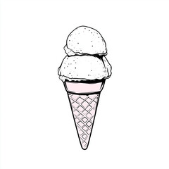 A minimalistic, clean-line illustration of an ice cream cone with two scoops, outlined in black and filled with smooth ice cream detail.