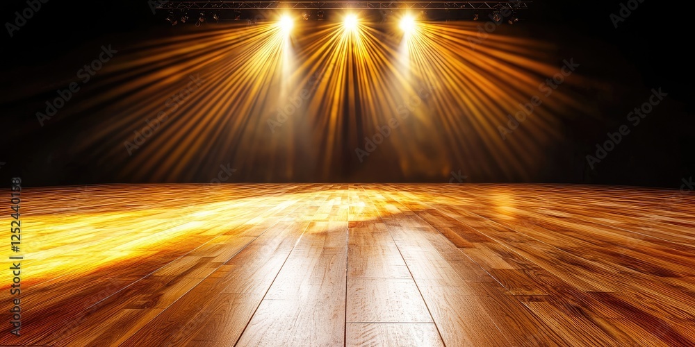 Leinwandbilder dramatic stage lighting shining down on empty wooden floor in theatre setting for performance and ev