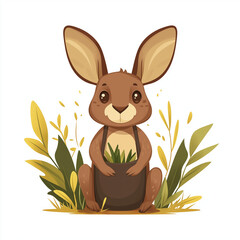 Obraz premium A kangaroo with a pouch surrounded by grass, sitting in a relaxed pose, illustrated in a clean vector style with soft tones.