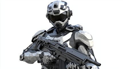 Futuristic Soldier in Reactive Armor Holding Advanced Weapon
