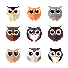 A charming vector illustration of an owl's face with exaggerated big eyes, showcasing the bird’s inquisitive and endearing expression.