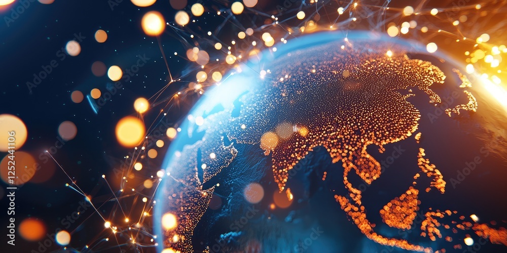 Aufkleber brightly lit map of earth with glittering lights representing cities and connections in asia and sur