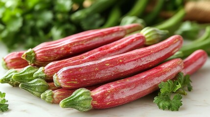 Fresh and vibrant okra vegetable with green leafy background. Generative AI