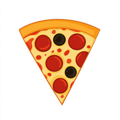 A colorful vector depiction of a pizza slice topped with pepperoni, displaying a perfect slice of pizza with vibrant colors and clean design