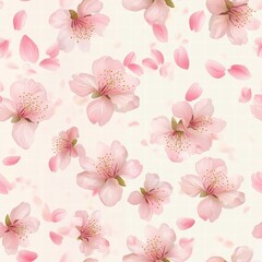 Delicate Cherry Blossom Floral Pattern with Pink Petals Set against a Soft Creamy Background