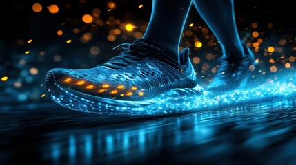 Futuristic Runner: Glowing Sneakers in Motion