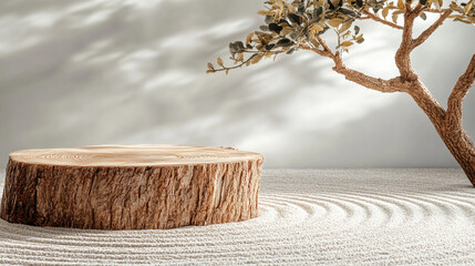 Concentric circles in a Japanese Zen garden symbolize harmony, balance, and mindfulness. The minimalist sandy background evokes meditation, relaxation, and tranquility. Aesthetic and modern beauty.

