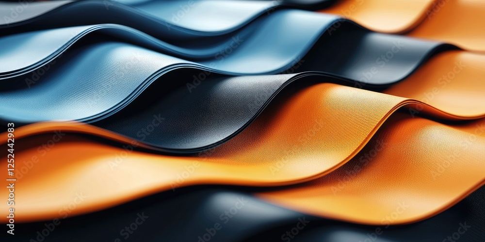 Poster waves of vibrant textures in shades of black, blue, and orange, highlighting the undulating patterns
