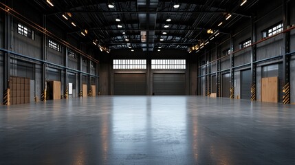 Cool and Toned Warehouse Interior with Bluish Tint and Spacious Layout for Creative Use