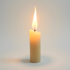 Single Lit Candle Burning Flame Soft Light Peaceful Atmosphere Cream Colored Wax Cylindrical Shape