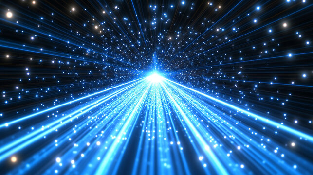 Futuristic retro 80s video game background with glowing blue grid streaking through cosmic space Symbolizes nostalgia innovation digital evolution and limitless possibilities Blank space for text

