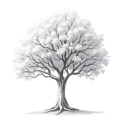 Serene Monochrome Illustration of a Blossoming Tree Perfect for Nature Spring and Botanical Designs