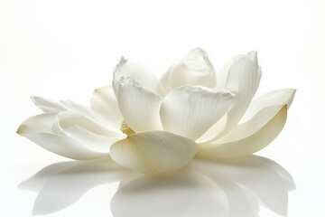 Selective focus white lotus blooming isolated on white background.