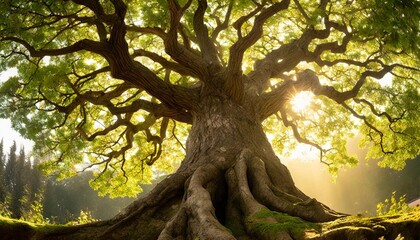 光に包まれた古木　生命の象徴　命　木　神秘的な光