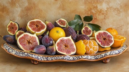 Figs, citrus, still life, platter, autumnal, background, food photography, recipe
