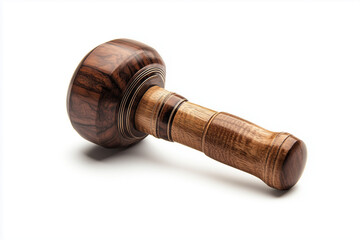 Selective focus wooden hammer for tiling isolated on white background, Wooden hammer.