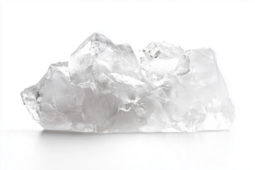 Obraz premium Selective focus iceberg floating on water isolated on white background, Landscape view of melting iceberg on white, Clear ice cube. 