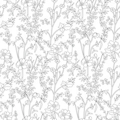 seamless small flower outline  vector  pattern on White background