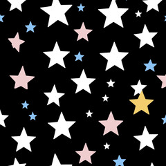 Obraz premium A whimsical pattern of colorful stars on a black background, perfect for festive designs and childrens themes