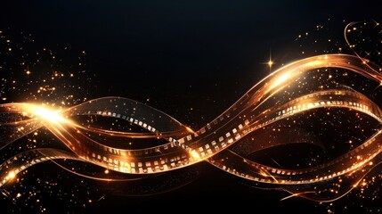 High Resolution Vintage Film Strip Background with Sparkling Golden Waves and Light Effects