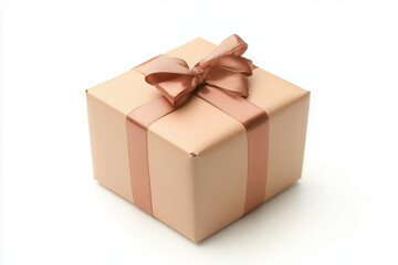 Obraz premium Selective focus beige gift box with ribbon isolated on white background.