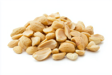 Close up shot nuts isolated on white background, Selective focus roasted peanuts on white.
