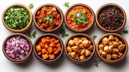 Fresh Ingredients and Spices in Wooden Bowls for Cooking. Generative AI