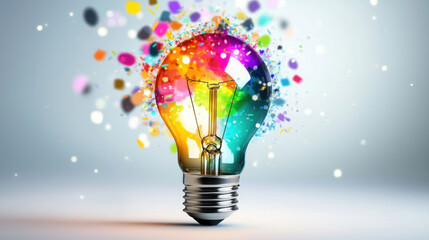 colorful light bulb with vibrant splashes of color and sparkles, symbolizing creativity and