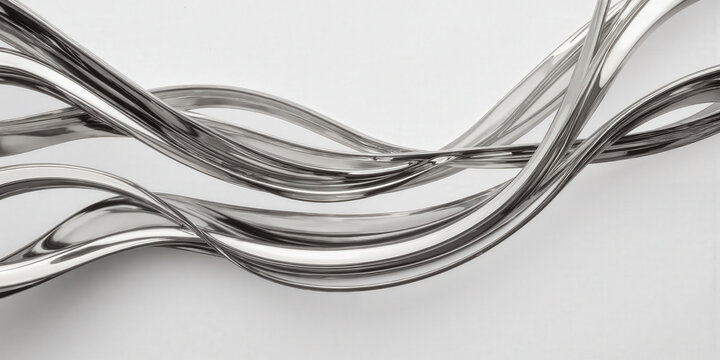 Abstract wind currents swirl dynamically across a matte white canvas, rendered as smooth, flowing lines in metallic silver and platinum;