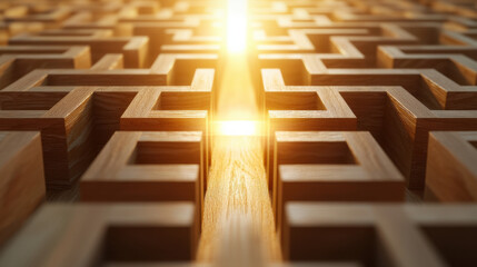 wooden maze with sunlight shining through, symbolizing complexity and clarity