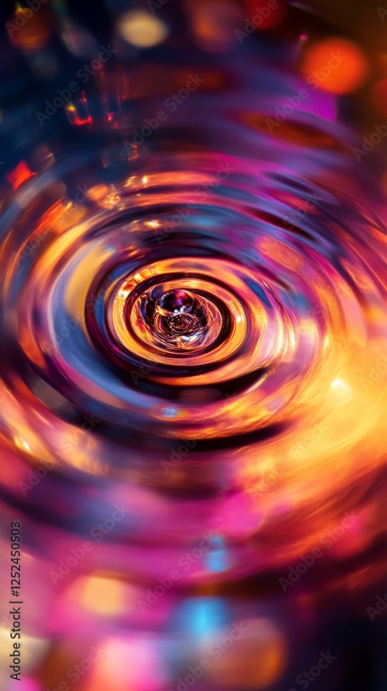 Poster abstract circular pattern with vibrant colors and swirling motion, energy and dynamics concept