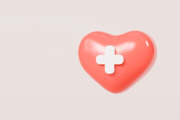 Obraz premium 3d hearth medical healthcare icon isolated on blue background. Emergency, Safety, Hospital doctor equipment medic health care concept. 3d minimal cartoon red hearth medical healthcare icon. 3d render.