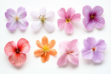 Obraz premium Variety flower in many color isolated on white background, Selective focus colorful blossom flower blooming on white background, Set of varies flower.