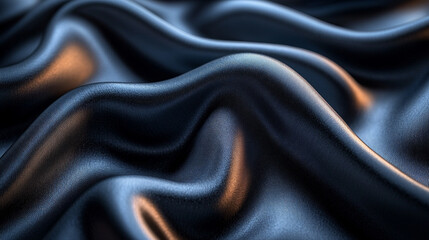 Fototapeta premium Luxurious black silk fabric with elegant waves symbolizes mystery, sophistication, and power. The smooth texture conveys fluidity and transformation, creating a dynamic, modern, and abstract visual ap