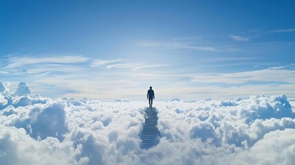 Businessman Silhouette On Cloud Steps