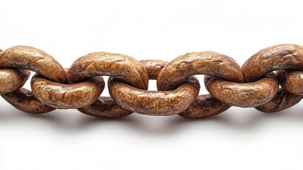 Rustic wooden chain links on isolated white background. Generative AI