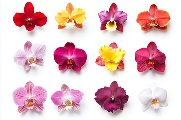 Orchid flower in many color isolated on white background, Selective focus colorful orchid flower blooming on white background, Set of varies orchid.