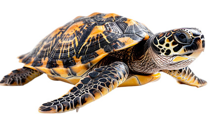 Obraz premium Sea Turtle Swimming Close-Up Against Black Background for Marine Life Content