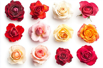 Rose flower in many color isolated on white background, Selective focus colorful rose flower blooming on white background, Set of varies rose.