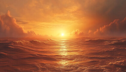 Golden Sunset Over a Calm Ocean Surface