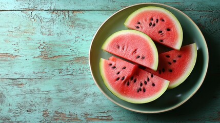 Slices of Watermelon on Rustic Wooden Table - Fresh Summer Snack