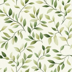 Elegant Green Leaf Pattern on Soft Beige Background for Nature-Inspired Designs and Textiles