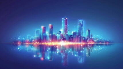 Fototapeta premium A city skyline at night with blurred neon lights forming an artistic bokeh effect. --chaos 20 --ar 16:9 --quality 2 --v 6.1 Job ID: 2ca474a1-0887-4918-b4ad-d3ef01d099af