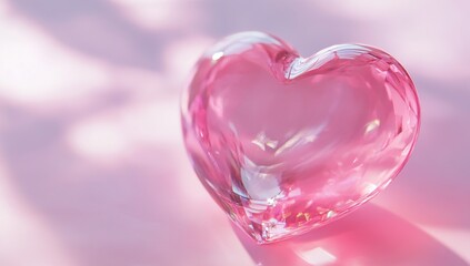 Obraz premium Pink Glass Heart: Reflecting Light, Symbol of Love, Romantic Decor, Pretty Sparkle, Shiny, Elegant, Translucent, Crystal, Heart-Shaped