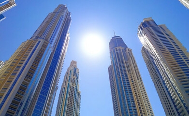Fototapeta premium High Rise Buildings Skyscrapers Looking Up in a Modern City