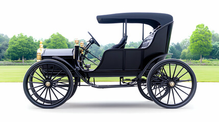 Vintage car in park, side view, classic, photorealistic, background for design, mockup