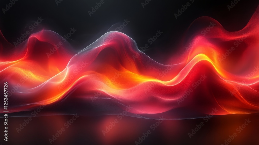 Poster abstract flowing waves of vibrant colors on dark background, digital art illustration. futuristic an